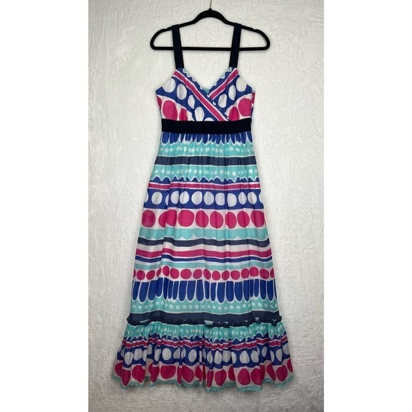 Vineyard Vines Carolina Maxi Dress 6 Ocean Splash NWT Cotton‎ Silk Lined Geo - Picture 1 of 14
